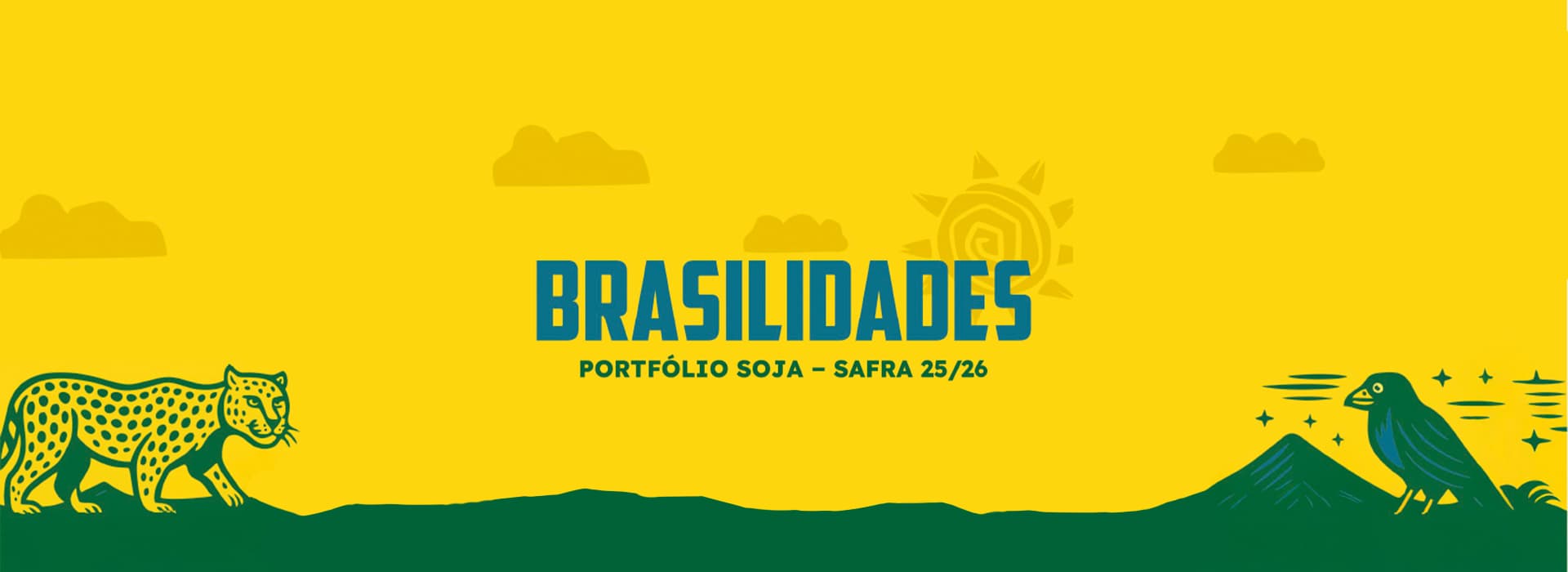 Brasilidades — Soybean Portfolio 2027/28 Season: jaguar and caracara over the Cerrado landscape